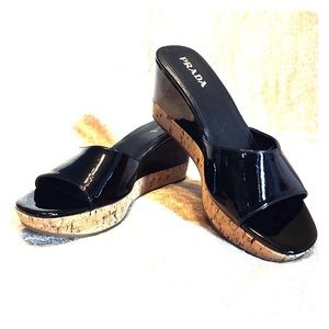 PRADA Patent Leather & Cork Wedges. Size 38